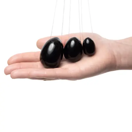 La Gemmes Black Obsidian Yoni Egg Set - Natural Stone, 3 Sizes, Handcrafted