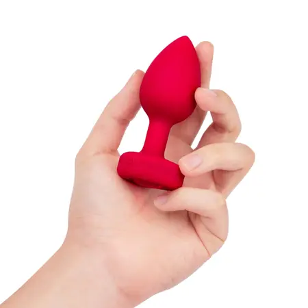 b-Vibe Heart Vibrating Remote Plug M/L Red - 15 Modes, Silicone, USB