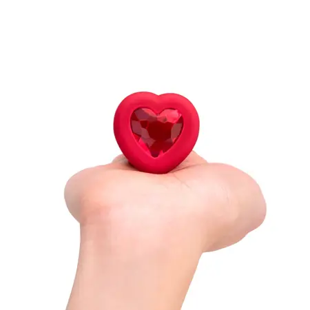 b-Vibe Heart Vibrating Remote Plug M/L Red - 15 Modes, Silicone, USB