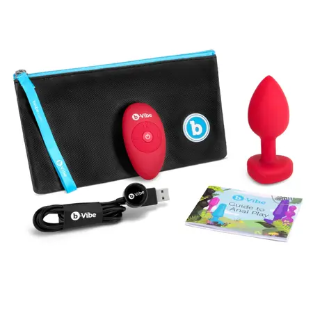 b-Vibe Heart Vibrating Remote Plug M/L Red - 15 Modes, Silicone, USB