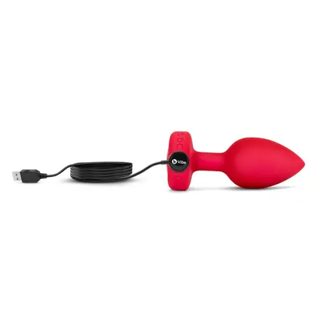 b-Vibe Heart Vibrating Remote Plug M/L Red - 15 Modes, Silicone, USB