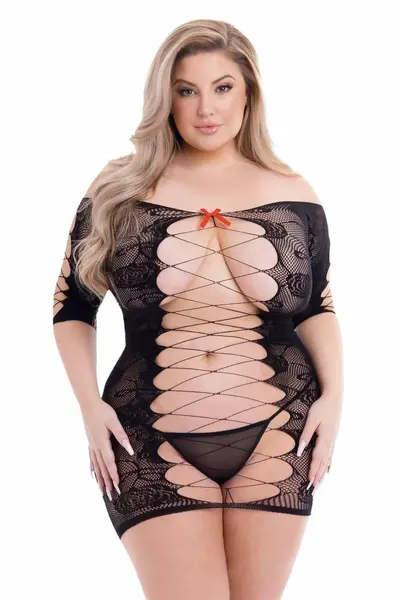 Baci Corset Front Long Sleeve Mini Dress Black Queen Size