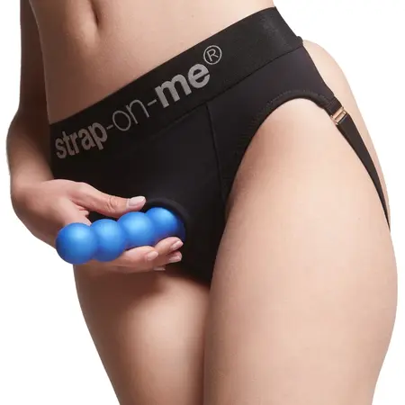 Strap-On-Me Plug Balls S Metallic Blue - Liquid Silicone, 3 Beads, Harness-Ready
