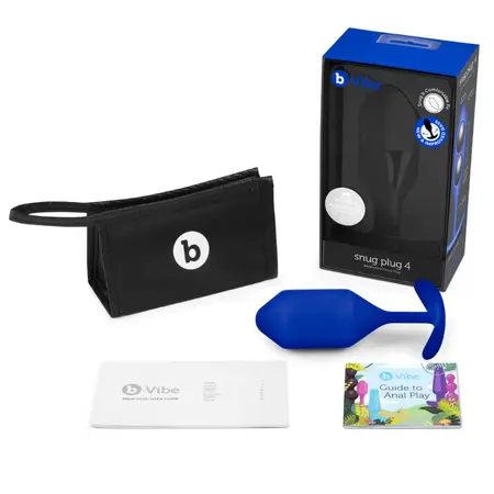 b-Vibe Snug Plug 4 Navy - Weighted Silicone Intimate Device, Large Size