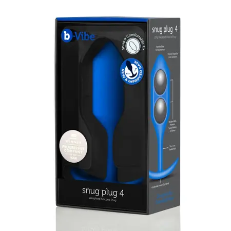 b-Vibe Snug Plug 4 Navy - Weighted Silicone Intimate Device, Large Size
