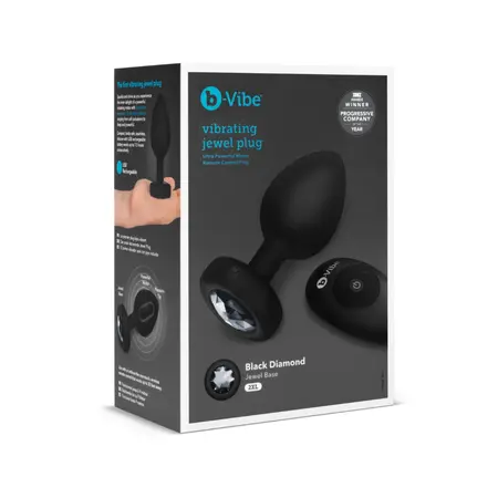 b-Vibe Vibrating Jewel Plug XXL Black - 15 Modes, USB Rechargeable, 12.2 cm