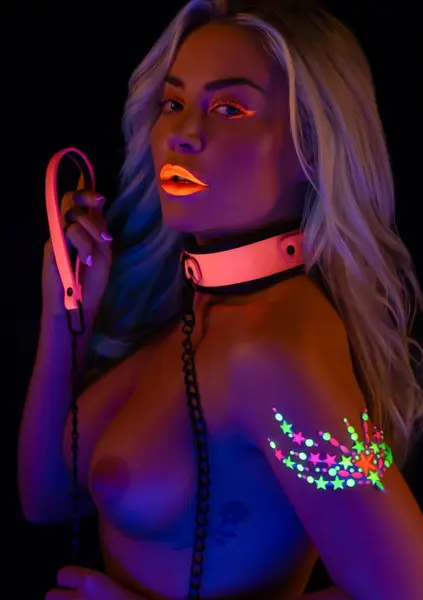 TABOOM Glow in the Dark Collar & Chain Leash - Vegan Leather, Adjustable