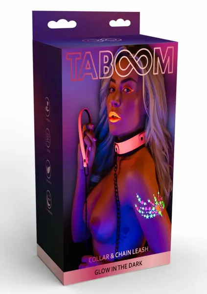 TABOOM Glow in the Dark Collar & Chain Leash - Vegan Leather, Adjustable