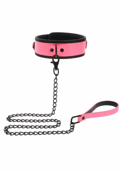 TABOOM Glow in the Dark Collar & Chain Leash - Vegan Leather, Adjustable
