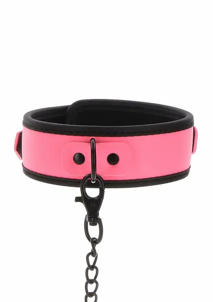 TABOOM Glow in the Dark Collar & Chain Leash - Vegan Leather, Adjustable