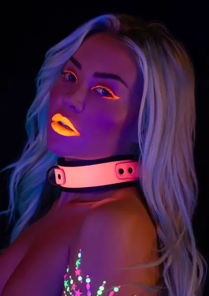 TABOOM Glow in the Dark Collar & Chain Leash - Vegan Leather, Adjustable