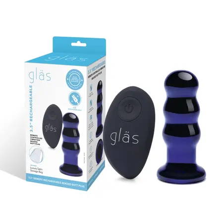 Glas Vibrating Beaded Plug - Glass, Rechargeable, Remote Control, 9 cm