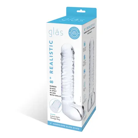 Glas Ribbed Glass Intimate Device 8” - Textured, Transparent, G-Spot Curve