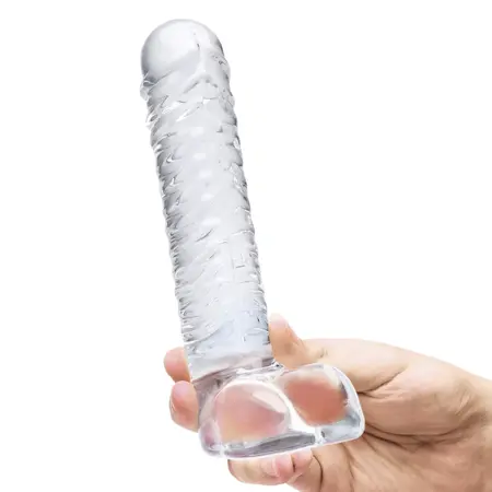 Glas Ribbed Glass Intimate Device 8” - Textured, Transparent, G-Spot Curve