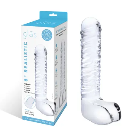 Glas Ribbed Glass Intimate Device 8” - Textured, Transparent, G-Spot Curve