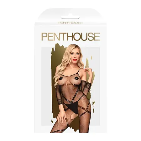 Penthouse Under Arrest Bodystocking Black XL - Sheer Criss Cross Design