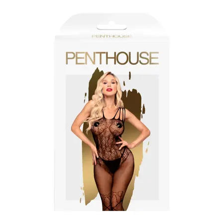 Penthouse Dirty Mind Bodystocking Black XL Floral Lace Design