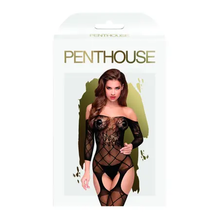 Penthouse Top-Notch Lace Bodystocking Black S/L Elegant Design