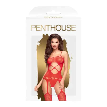 Penthouse Hot Nightfall Bodystocking Red XL Geometric Net Design