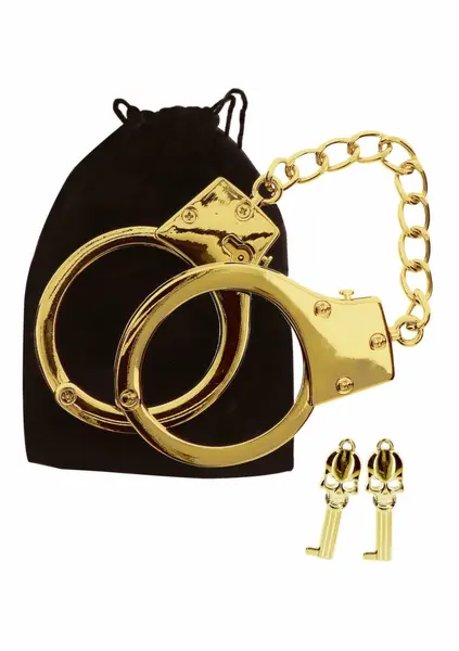 Ouch! Gold Plated Adjustable Bondage Handcuffs with Keys & Pouch