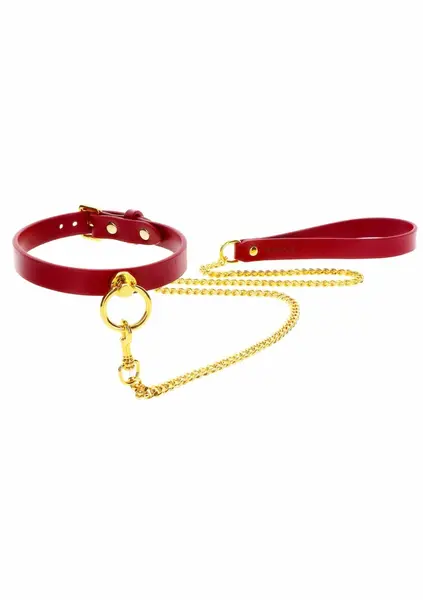 TABOOM O-Ring Collar & Chain Leash Vegan Leather Adjustable Black