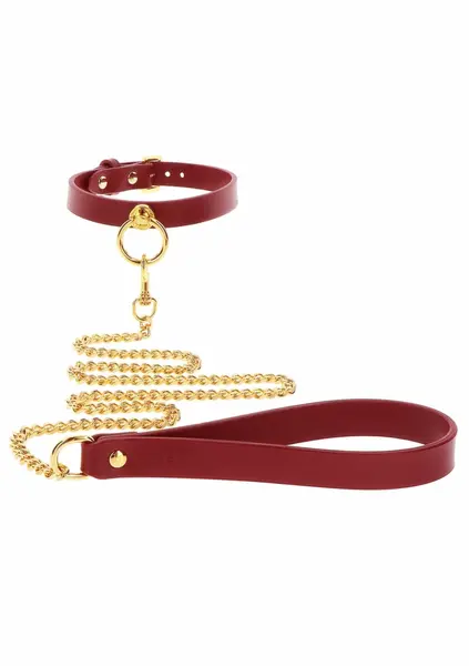 TABOOM O-Ring Collar & Chain Leash Vegan Leather Adjustable Black
