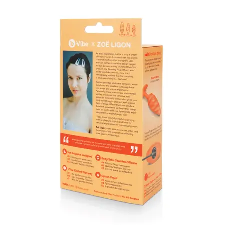 b-Vibe Swirl Texture Plug Orange - Silicone, 6 Modes, 13.5 cm