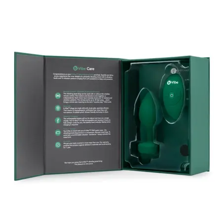 b-Vibe Vibrating Jewel Plug M/L Emerald - Silicone, 15 Modes, USB Rechargeable