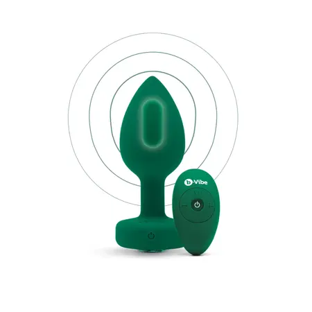 b-Vibe Vibrating Jewel Plug M/L Emerald - Silicone, 15 Modes, USB Rechargeable