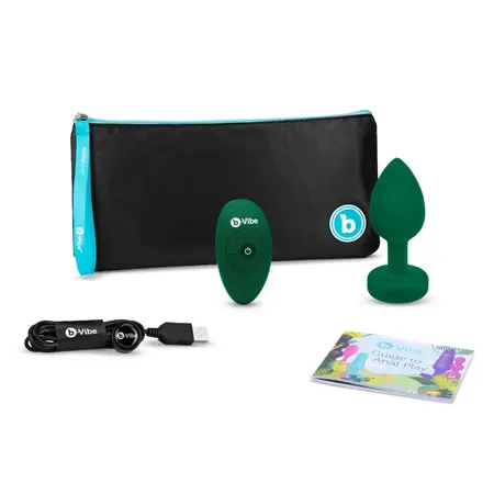 b-Vibe Vibrating Jewel Plug M/L Emerald - Silicone, 15 Modes, USB Rechargeable