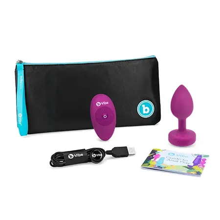 b-Vibe Vibrating Jewel Plug S/M Pink Ruby Silicone, 15 Modes, USB