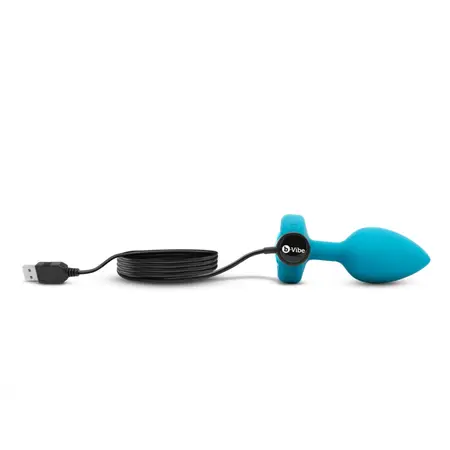 b-Vibe Vibrating Jewel Plug S/M Aquamarine - Silicone, 15 Modes, USB