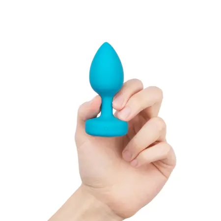 b-Vibe Vibrating Jewel Plug S/M Aquamarine - Silicone, 15 Modes, USB