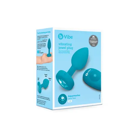 b-Vibe Vibrating Jewel Plug S/M Aquamarine - Silicone, 15 Modes, USB