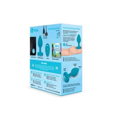 b-Vibe Vibrating Jewel Plug S/M Aquamarine - Silicone, 15 Modes, USB