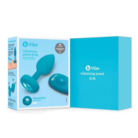 b-Vibe Vibrating Jewel Plug S/M Aquamarine - Silicone, 15 Modes, USB