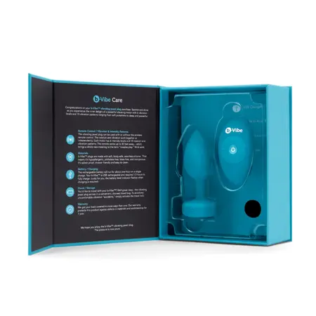 b-Vibe Vibrating Jewel Plug S/M Aquamarine - Silicone, 15 Modes, USB