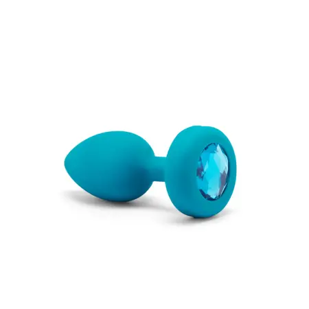 b-Vibe Vibrating Jewel Plug S/M Aquamarine - Silicone, 15 Modes, USB