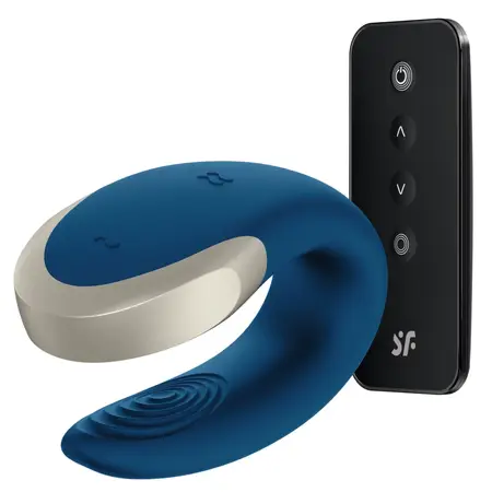 Satisfyer Double Love Blue - App-Controlled Couples Device, Waterproof, Metal Detail