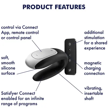 Satisfyer Double Fun Black Couples Device, Dual Motors, App Control