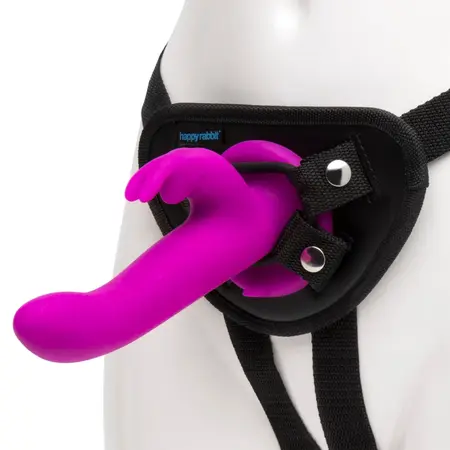 Happy Rabbit Vibrating Strap-On Harness Kit Purple Silicone 15 Modes
