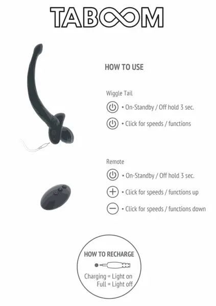 Taboom Puppy Play Wiggle Tail Silicone Remote-Controlled Black M
