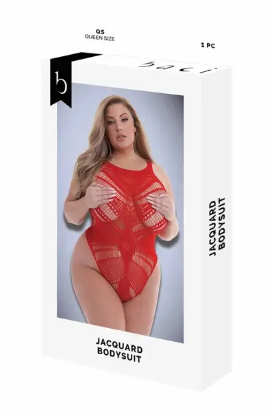 BACI Jacquard Bodysuit Red, QS - Elegant Patterned Mesh Design