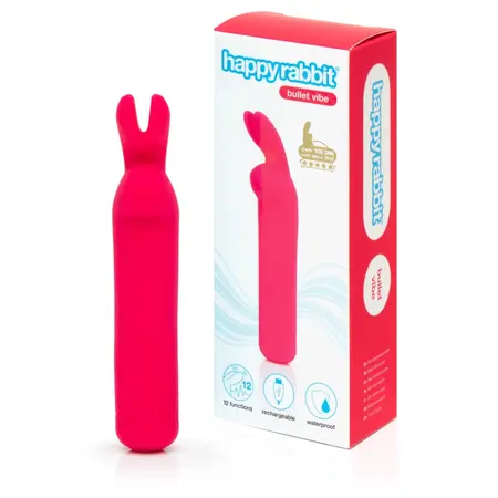 Happy Rabbit Rechargeable Mini Vibrating Bullet Pink, 12 Modes