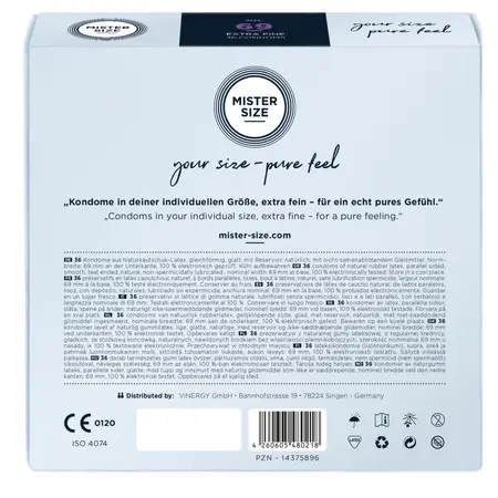 Mister Size 69 mm Premium Latex Condoms 36-Pack - Maximum Comfort Fit