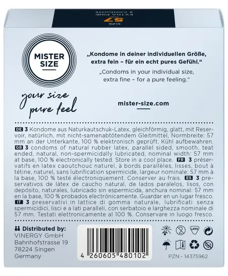 Mister Size 57 mm Condoms 3-Pack - Anatomical Fit, Premium Latex