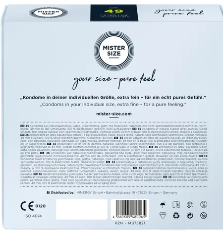 Mister Size 49 mm Condoms 36-Pack - Tailored Fit, Ultra-Thin Latex