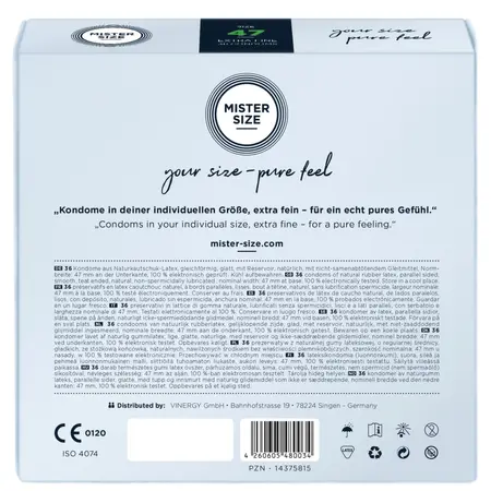 Mister Size 47 mm Condoms 36-Pack - Tailored Fit, Ultra-Thin Latex