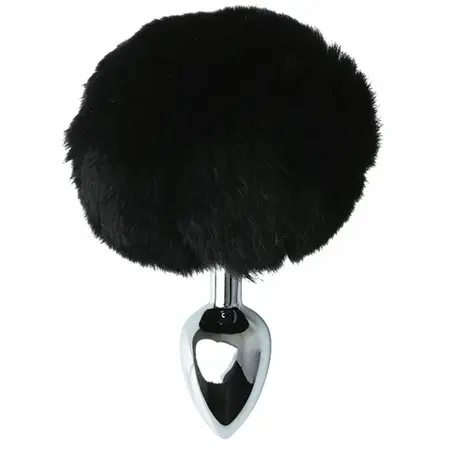 Sportsheets Sincerely Metal Plug Black with Faux Bunny Tail, 14 cm