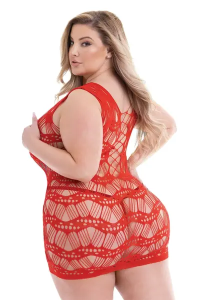Baci Corset Front Lace Mini Dress Red - Sheer Patterned Design, QS